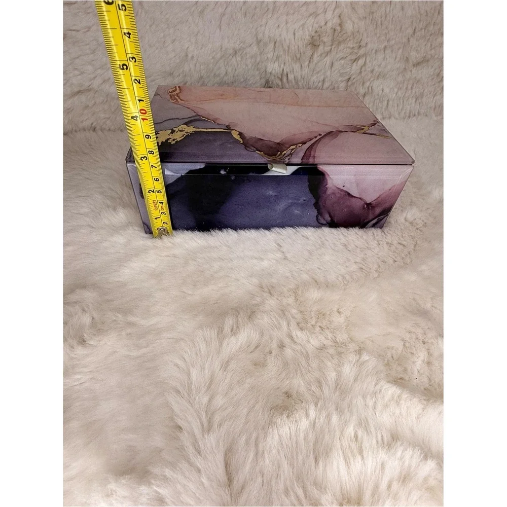 Rachel‎ Zoe Glass Decorative Storage Box – Pink & Purple Elegant Marble Design